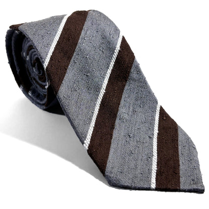 Untipped Gray / Brown Striped Silk Shantung Tie