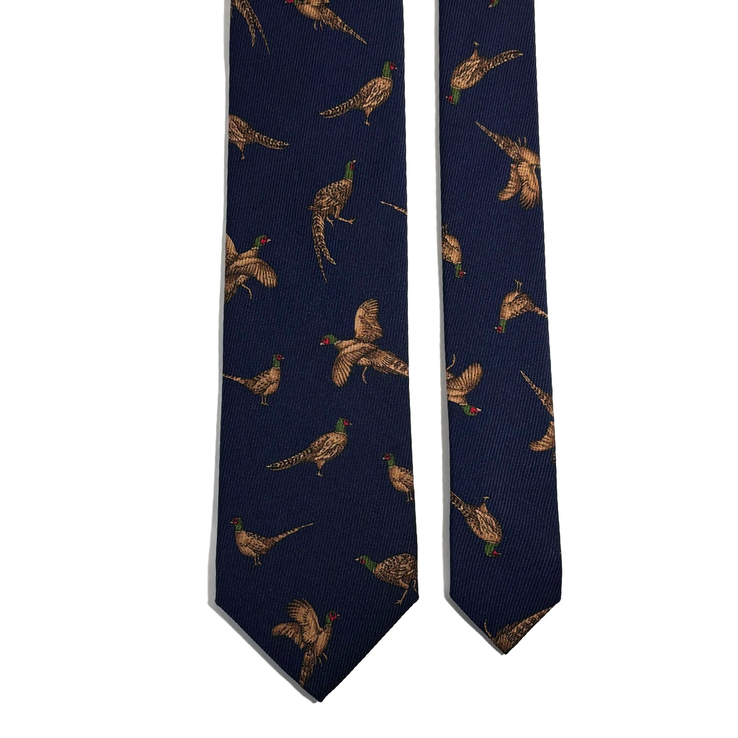Navy Blue Pheasant Print Italian Madder Silk Tie