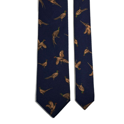 Navy Blue Pheasant Print Italian Madder Silk Tie