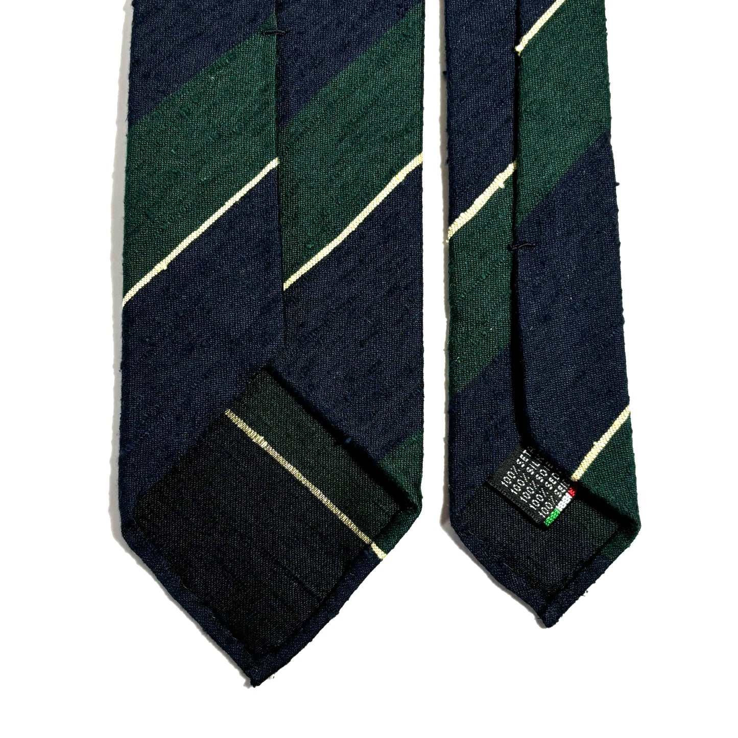 Navy Blue & Green Striped Untipped Shantung Silk Tie (Handmade in Italy)
