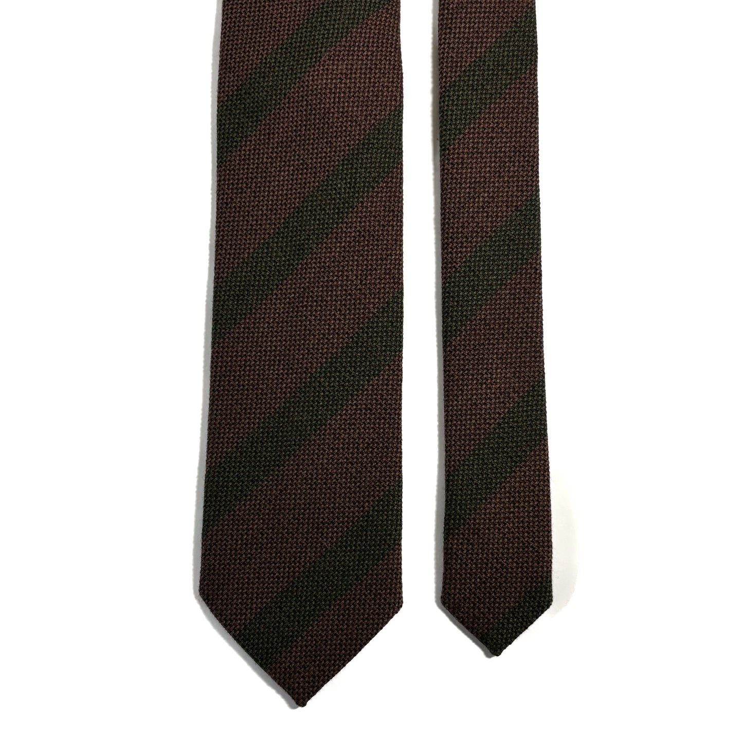 Brown & Green Striped Wool/Silk Grenadine Tie