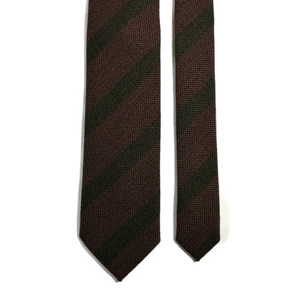 Brown & Green Striped Wool/Silk Grenadine Tie
