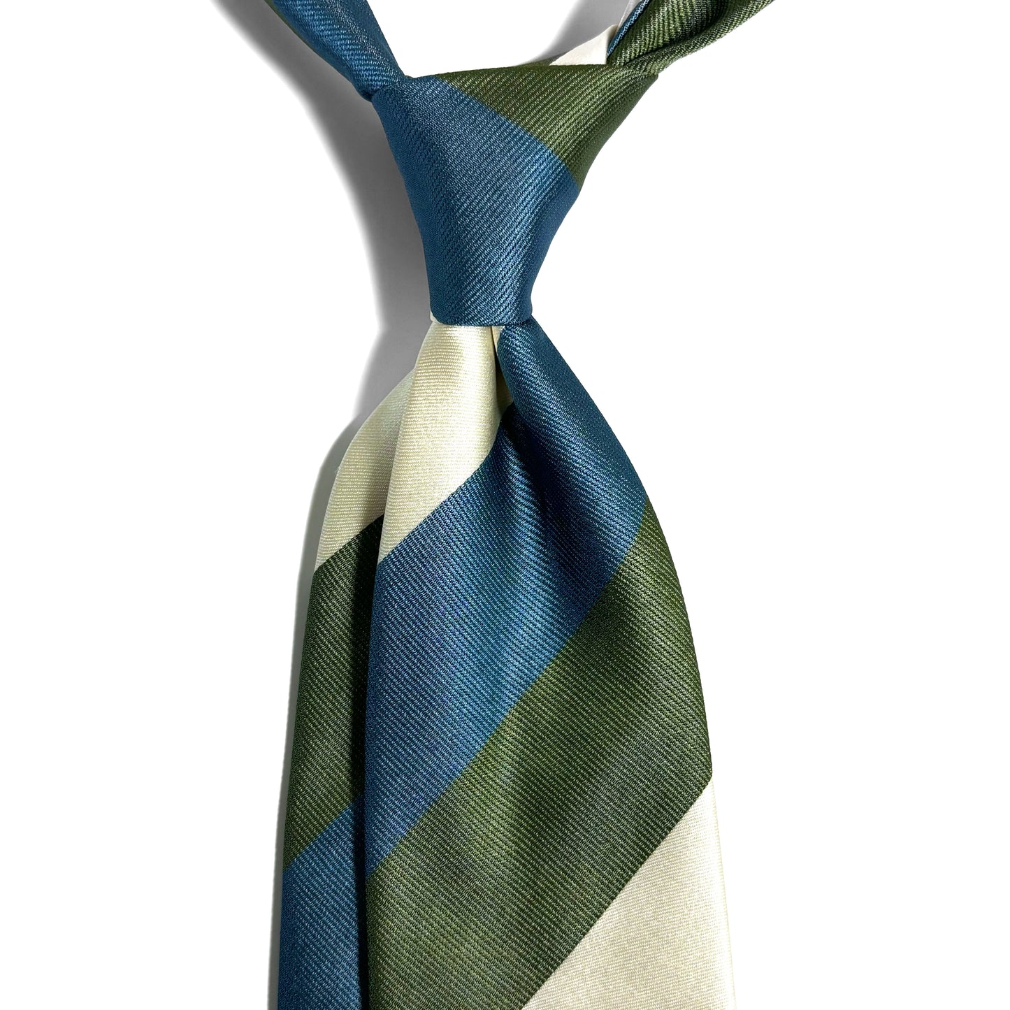 Green / Blue / Ivory Striped Silk Repp Tie