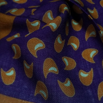 12" Purple / Orange Geometric Wool Challis Pocket Square