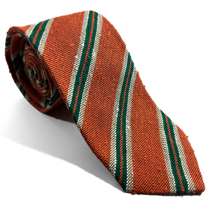 Orange & Green Striped Silk Shantung Tie