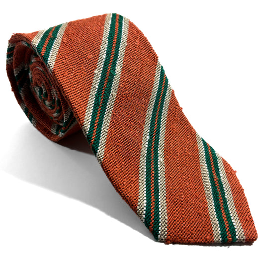 Orange & Green Striped Silk Shantung Tie