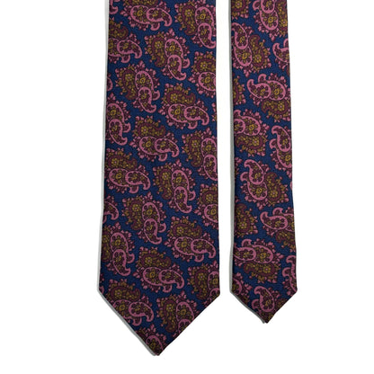 Navy Blue & Pink Paisley Ancient Madder Silk Tie
