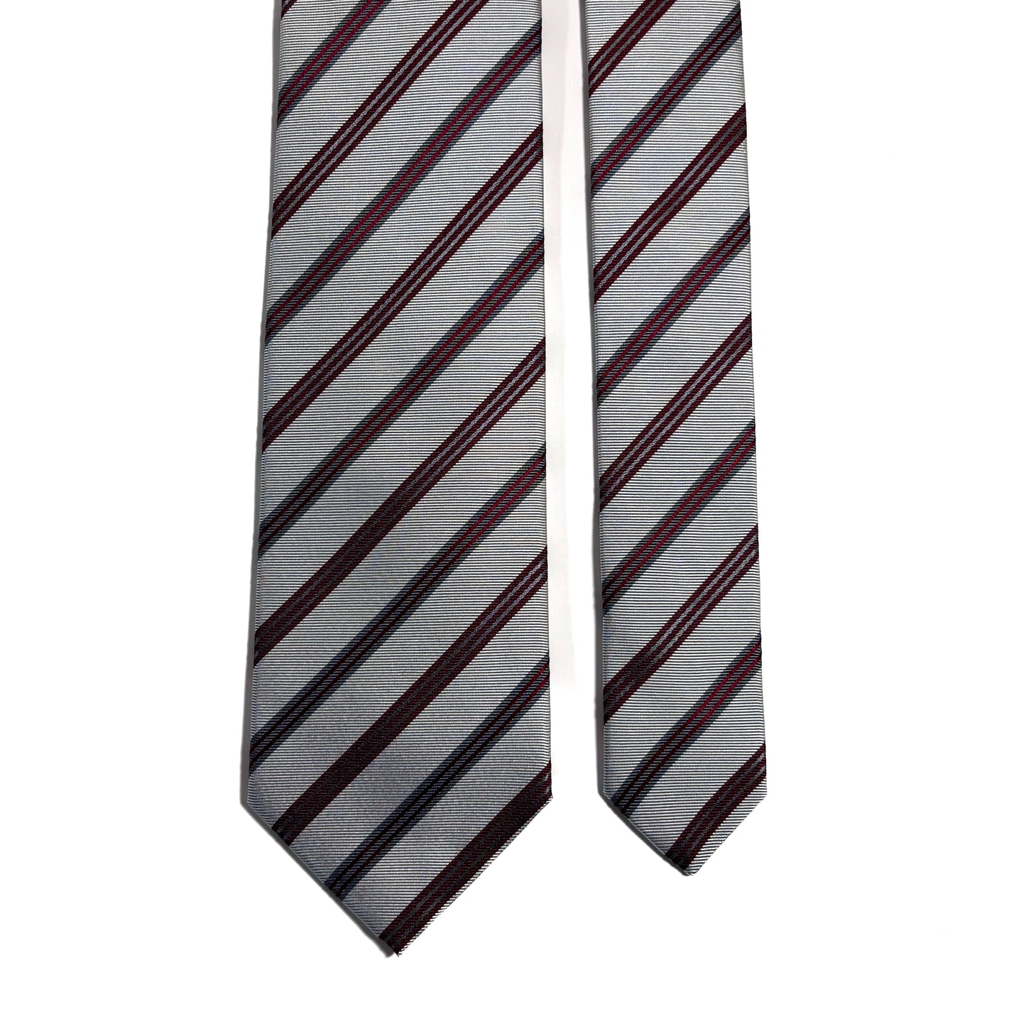 Silver & Red Striped Silk Jacquard Tie