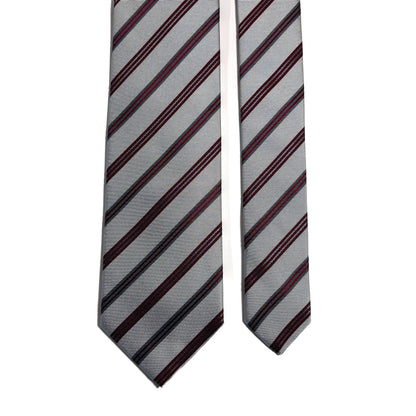 Silver & Red Striped Silk Jacquard Tie