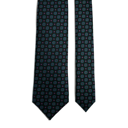 Hand-Printed Dark Brown Geometric Silk Tie