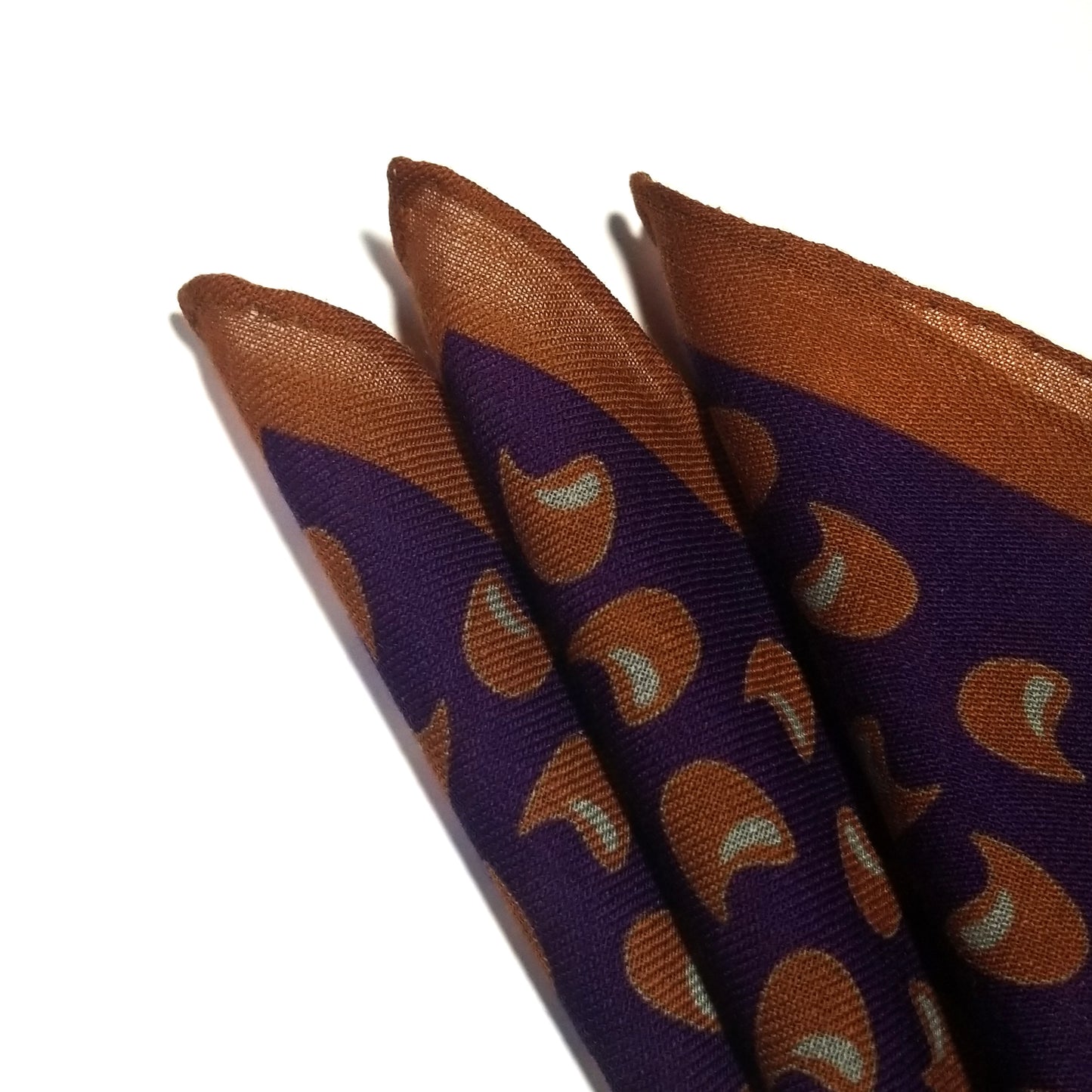 12" Purple / Orange Geometric Wool Challis Pocket Square