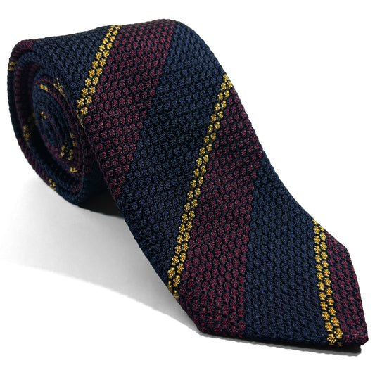 Navy Blue & Burgundy Striped Silk Grenadine Tie (Garza Grossa)