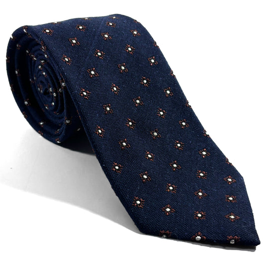 Navy Blue Floral Wool/Silk Jacquard Tie