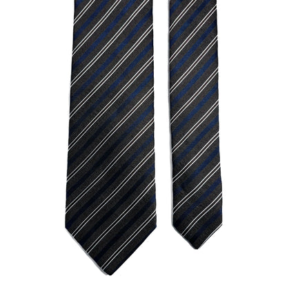 Brown & Navy Blue Striped Silk Jacquard Tie