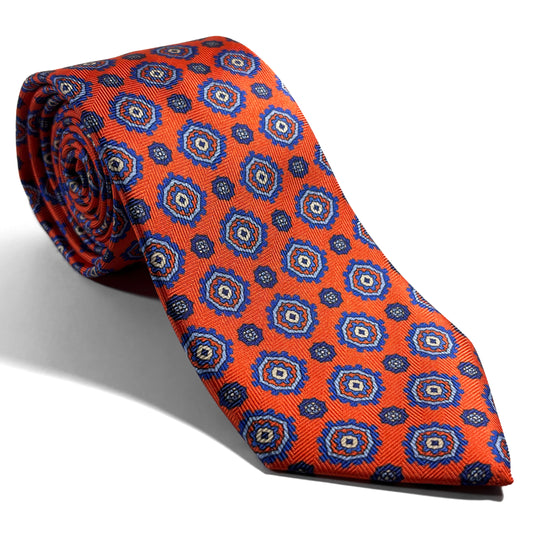 Orange Geometric Silk Tie (Handmade in Italy)