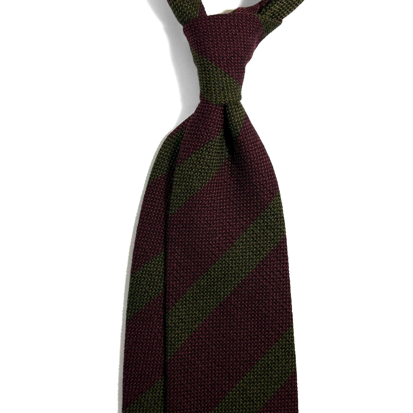 Burgundy & Olive Green Striped Wool/Silk Grenadine Tie
