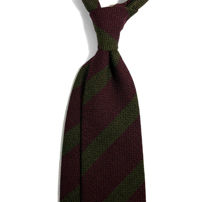 Burgundy & Olive Green Striped Wool/Silk Grenadine Tie