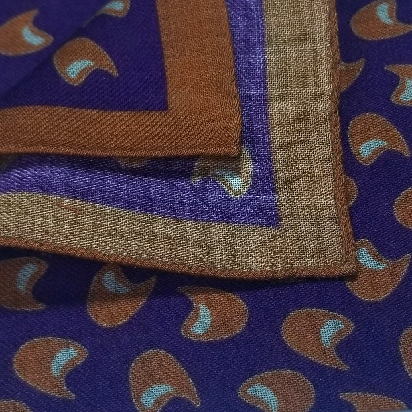 12" Purple / Orange Geometric Wool Challis Pocket Square