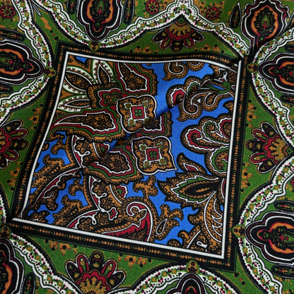 Blue & Green Paisley Silk Pocket Square
