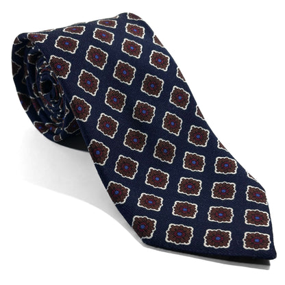 Navy Blue Geometric Wool Challis Tie