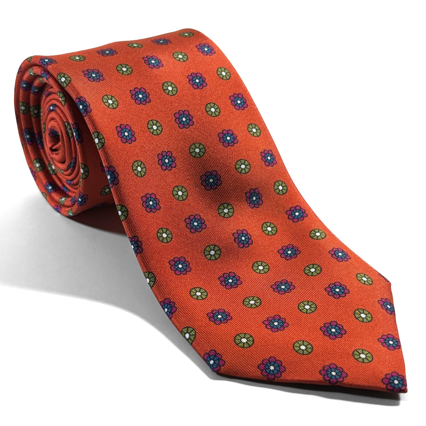 Orange Floral Printed 24oz Silk Twill Tie