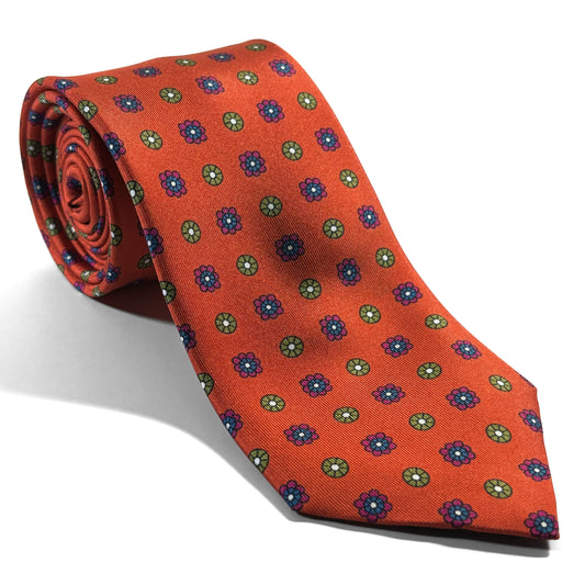Orange Floral Printed 24oz Silk Twill Tie