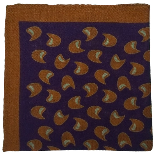 12" Purple / Orange Geometric Wool Challis Pocket Square