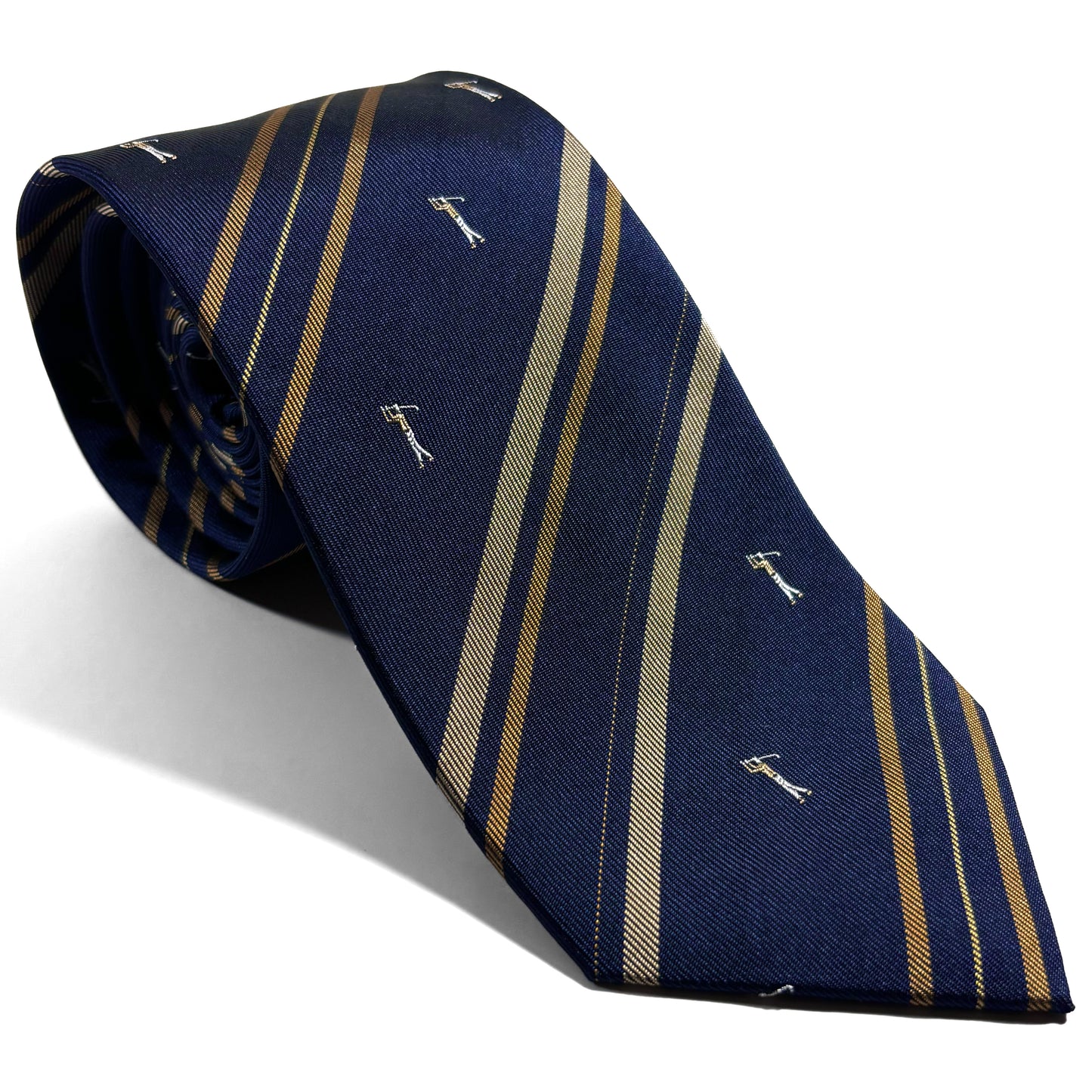 Navy Blue & Yellow Striped Golf Motif Silk Jacquard Tie