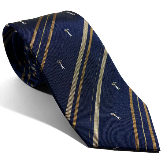 Navy Blue & Yellow Striped Golf Motif Silk Jacquard Tie