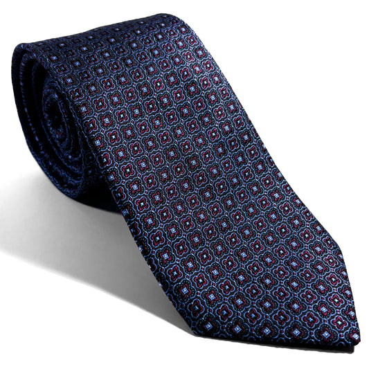 Navy Blue & Burgundy Floral Silk Jacquard Tie