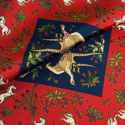 Navy Blue & Red Unicorn Motif Ancient Madder Silk Pocket Square