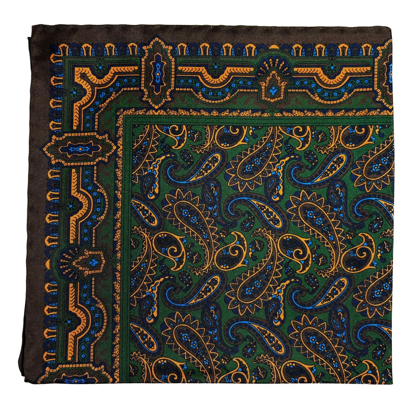 Brown & Green Paisley Silk Pocket Square
