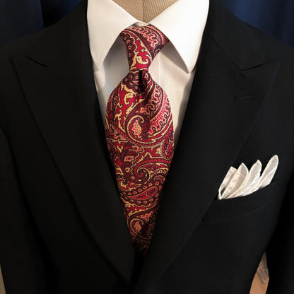 Hand-Printed Burgundy Paisley Silk Tie