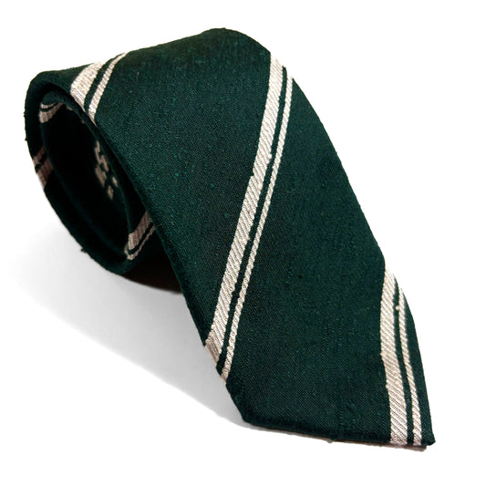 Green Striped Silk Shantung Tie