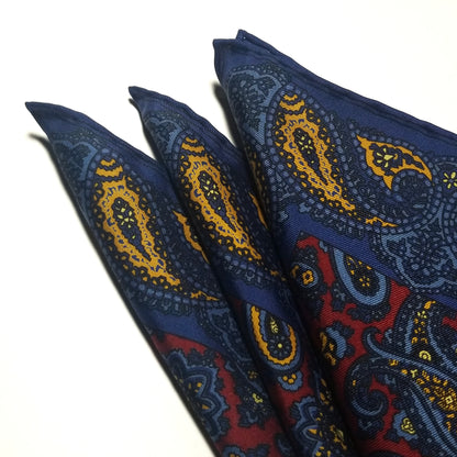 Screen-Printed Burgundy Paisley Ancient Madder Silk Pocket Square