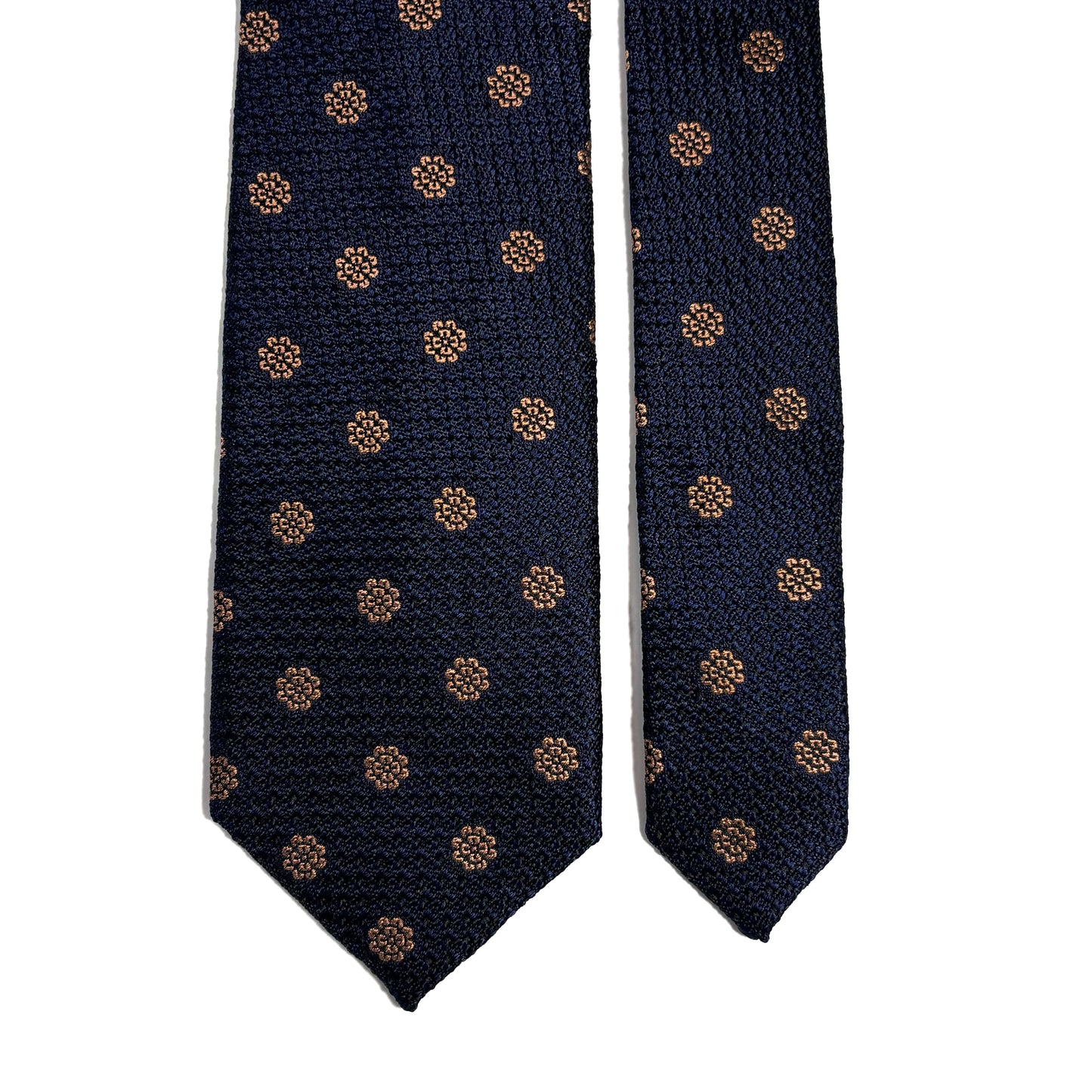 Navy Blue Floral Silk Grenadine Tie (English Weave)