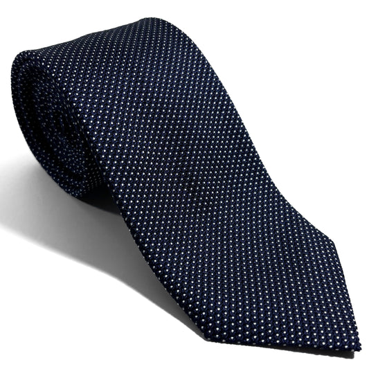 Navy Blue Polka Dot Silk Grenadine Tie (Garza Fina)