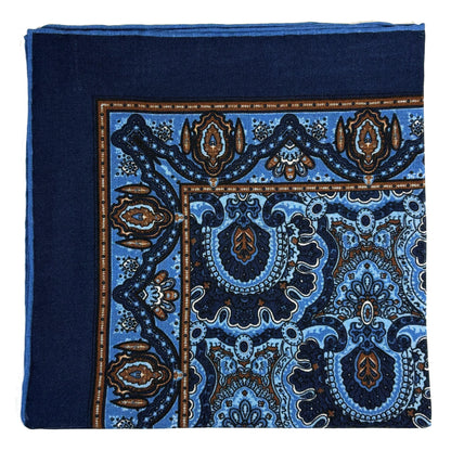 Dominus - Navy Blue & Brown - Wool/Silk Pocket Square