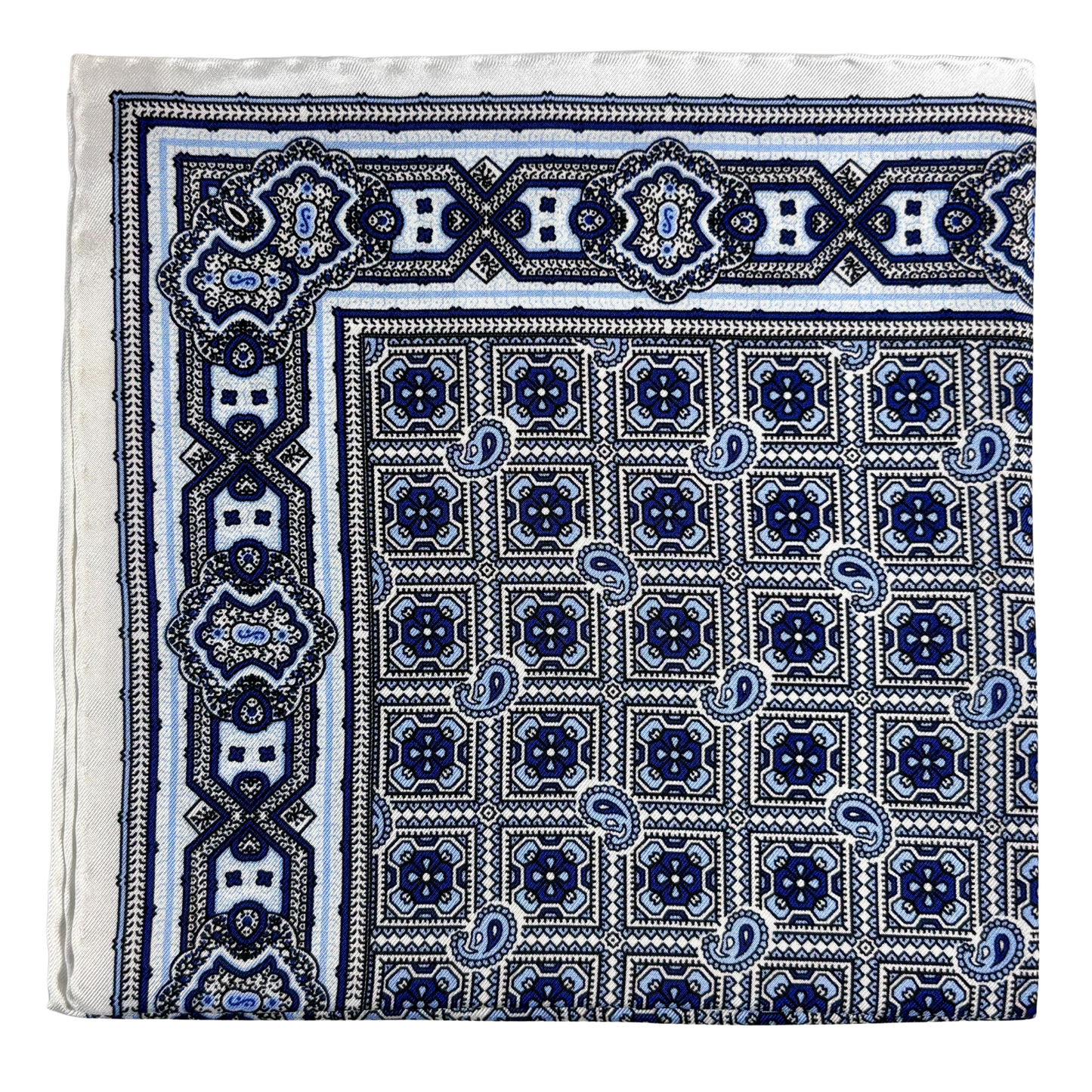 White Geometric Silk Pocket Square