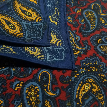 Screen-Printed Burgundy Paisley Ancient Madder Silk Pocket Square