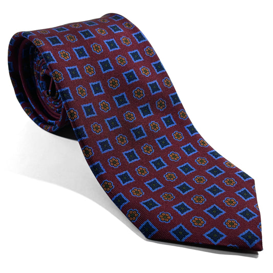 Burgundy & Blue Floral Ancient Madder Silk Tie
