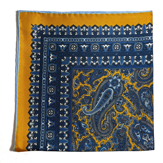 Yellow & Blue Paisley Silk Pocket Square