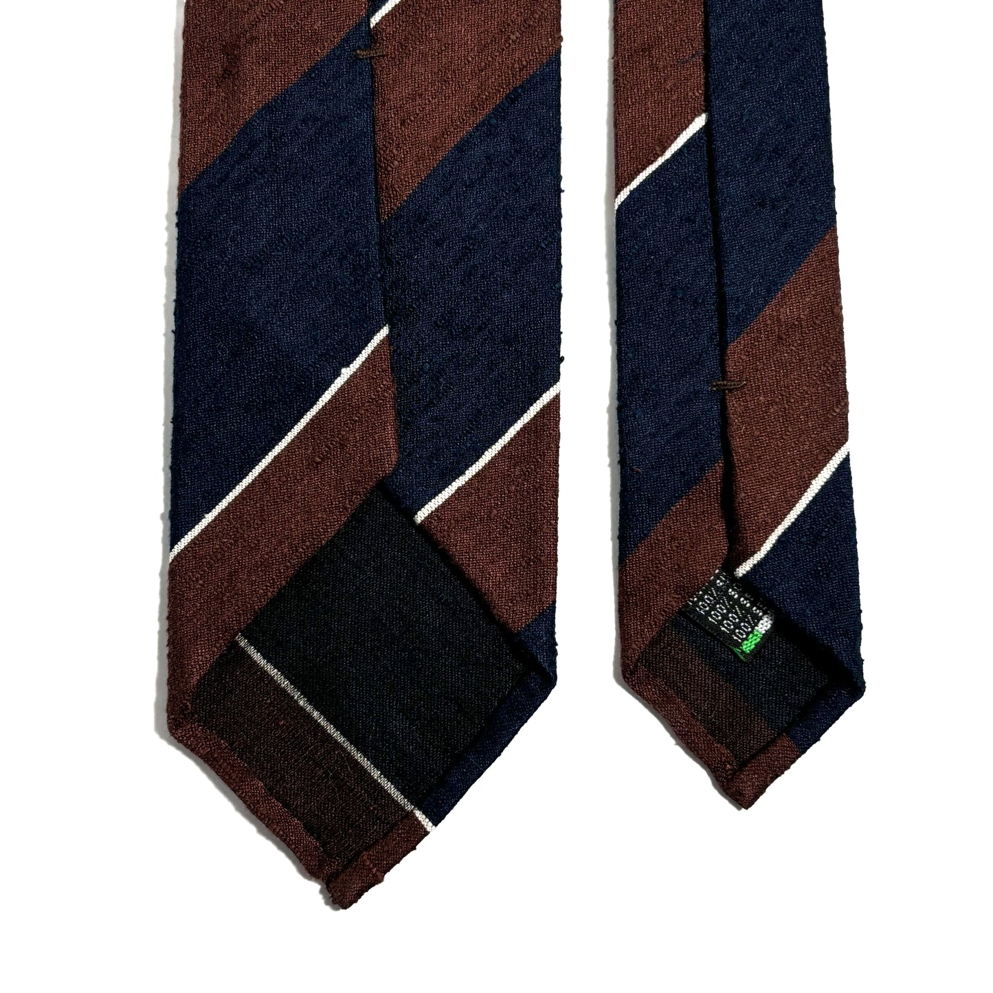 Untipped Navy Blue & Brown Block Stripe Silk Shantung Tie