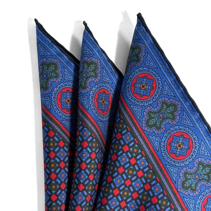 Blue & Red Small Geometric Ancient Madder Silk Pocket Square