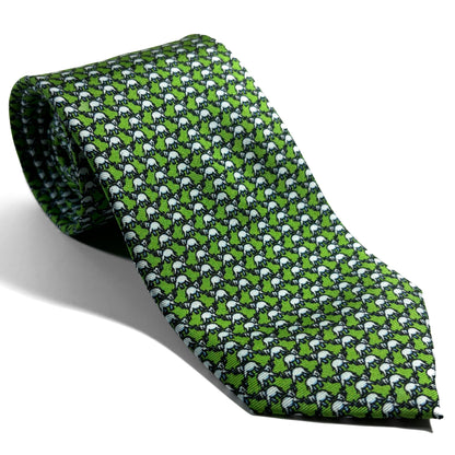 Olive Green Elephant Motif Silk Tie