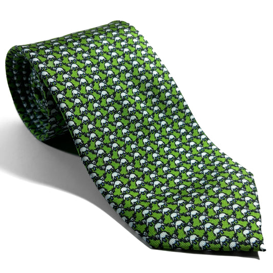 Olive Green Elephant Motif Silk Tie
