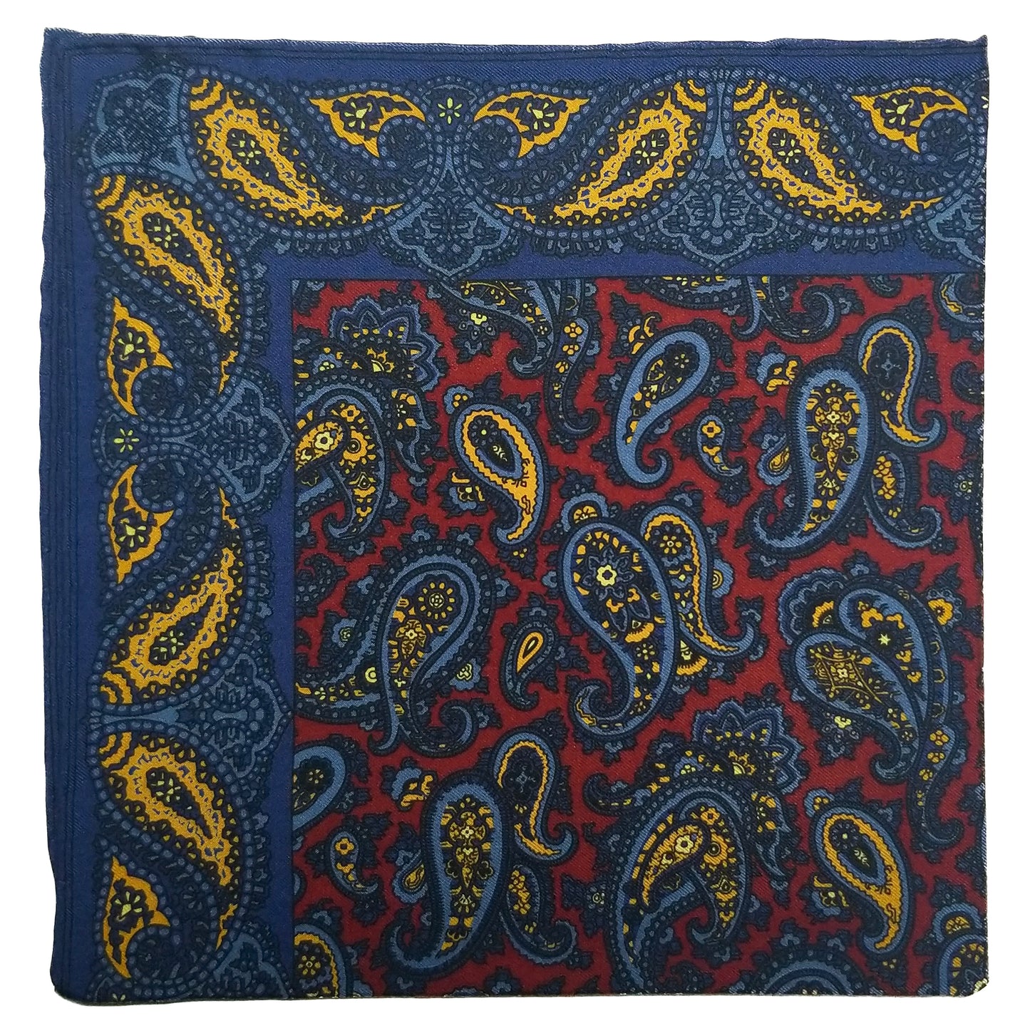 Screen-Printed Burgundy Paisley Ancient Madder Silk Pocket Square