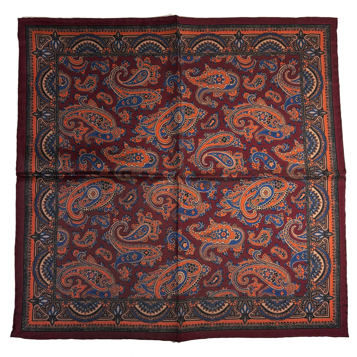 Burgundy & Orange Paisley Ancient Madder Silk Pocket Square