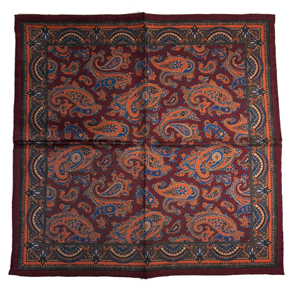 Burgundy & Orange Paisley Ancient Madder Silk Pocket Square