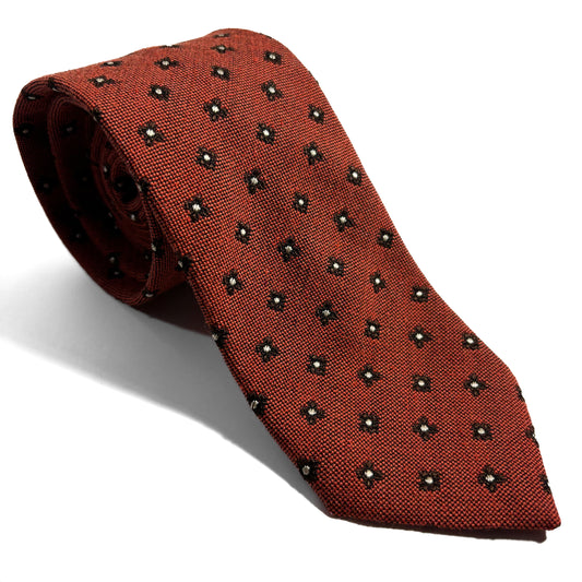 Terracotta Orange Floral Wool/Silk Jacquard Tie